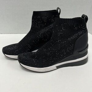 Michael Kors Skyler Wedge Stretch Knit Sock High Top Sneaker Black Size 6